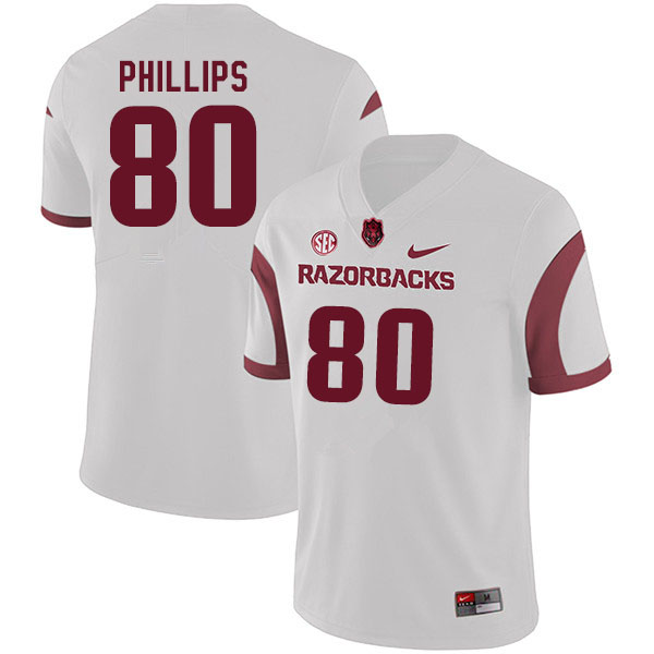 Men #80 Matthew Phillips Arkansas Razorbacks College Football Jerseys Sale-White - Click Image to Close
